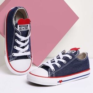Converse All Star Infant/toddler 10C Heart Denim Blue White Red Shoes Sneaker